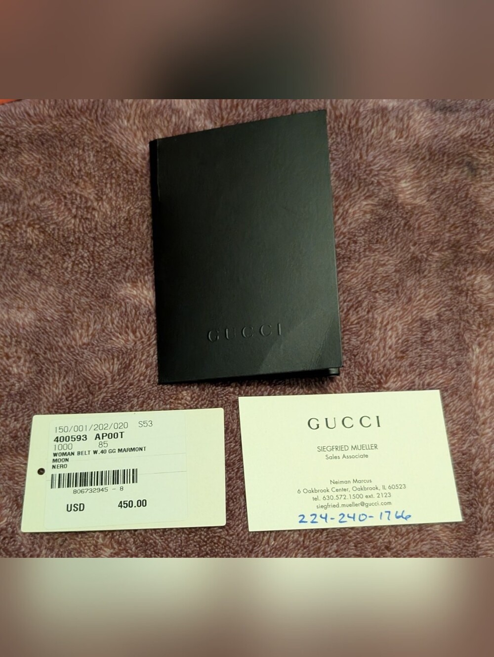 Gucci GG Marmont Belt Original Paper Tag Card Holder Neiman Marcus Set